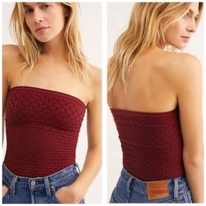 Free People Diamond Textured Seamless Tube Top in Red